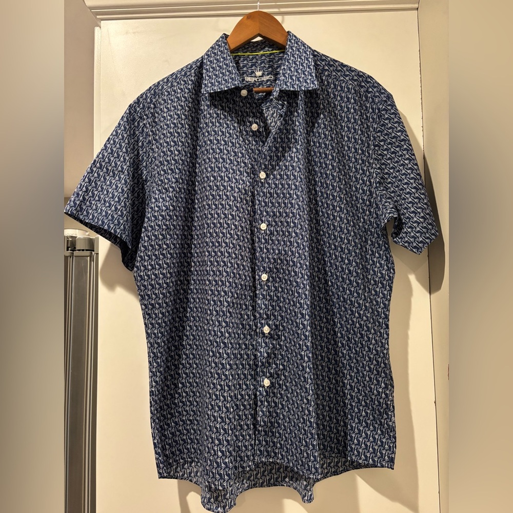 Bertigo Menβs button down short sleeve shirt with scissor pattern size 2XL NWOT